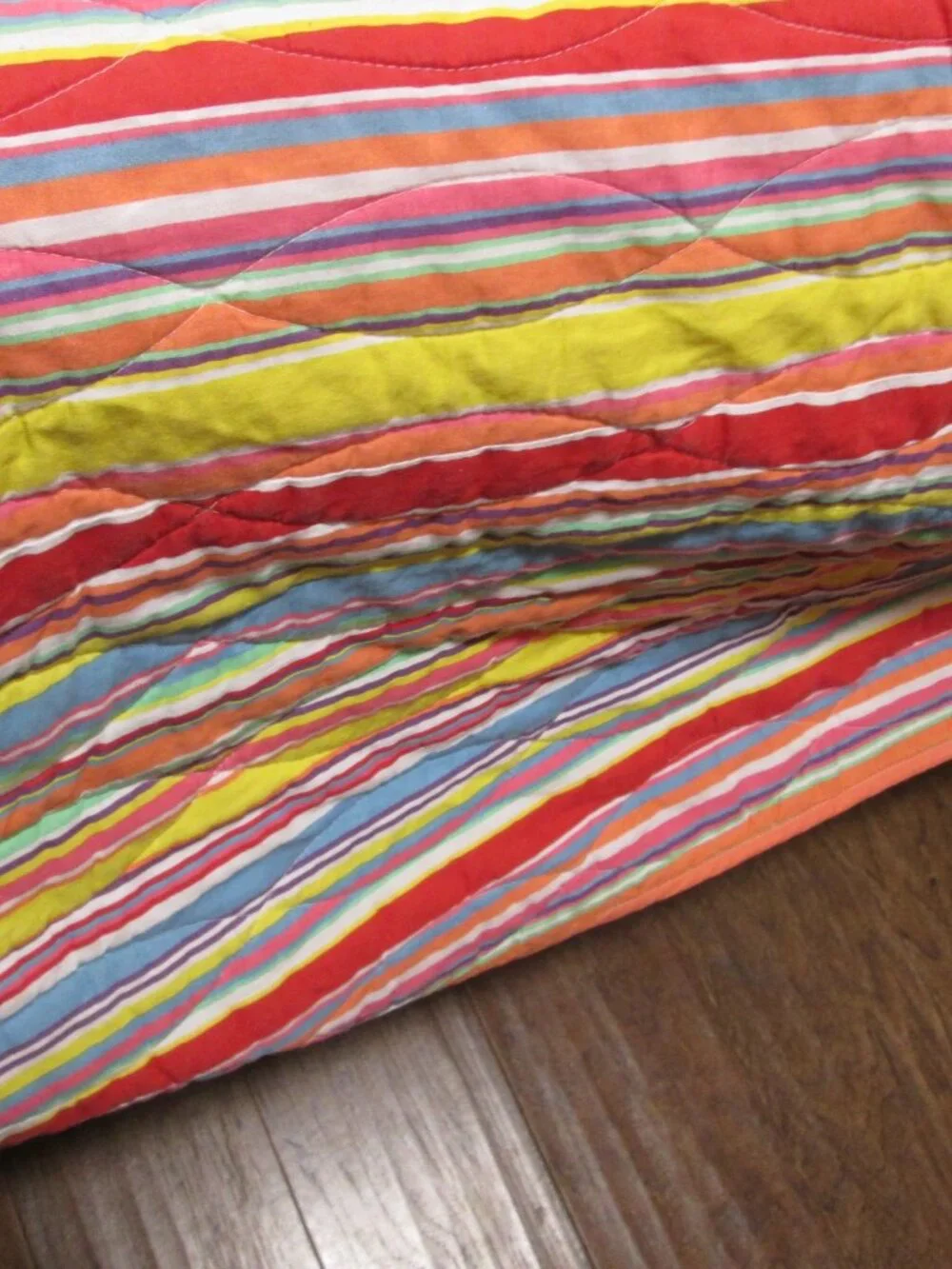Vtg cotton Rainbow sherbert bedspread colorful striped 85 x 104